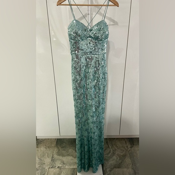 Speechless Dresses & Skirts - Speechless Seafoam Light Blue Sequin Maxi Slip Dress Size 3 Juniors Prom Gown